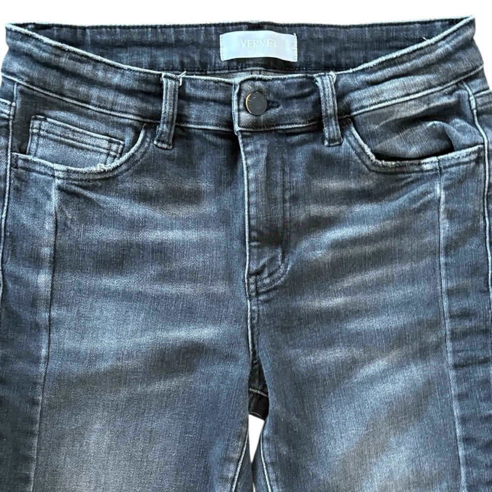 Vervet Jeans 28 Raw Split Flare Hems High Rise Charcoal Wash Distressed Stretch - Picture 3 of 11